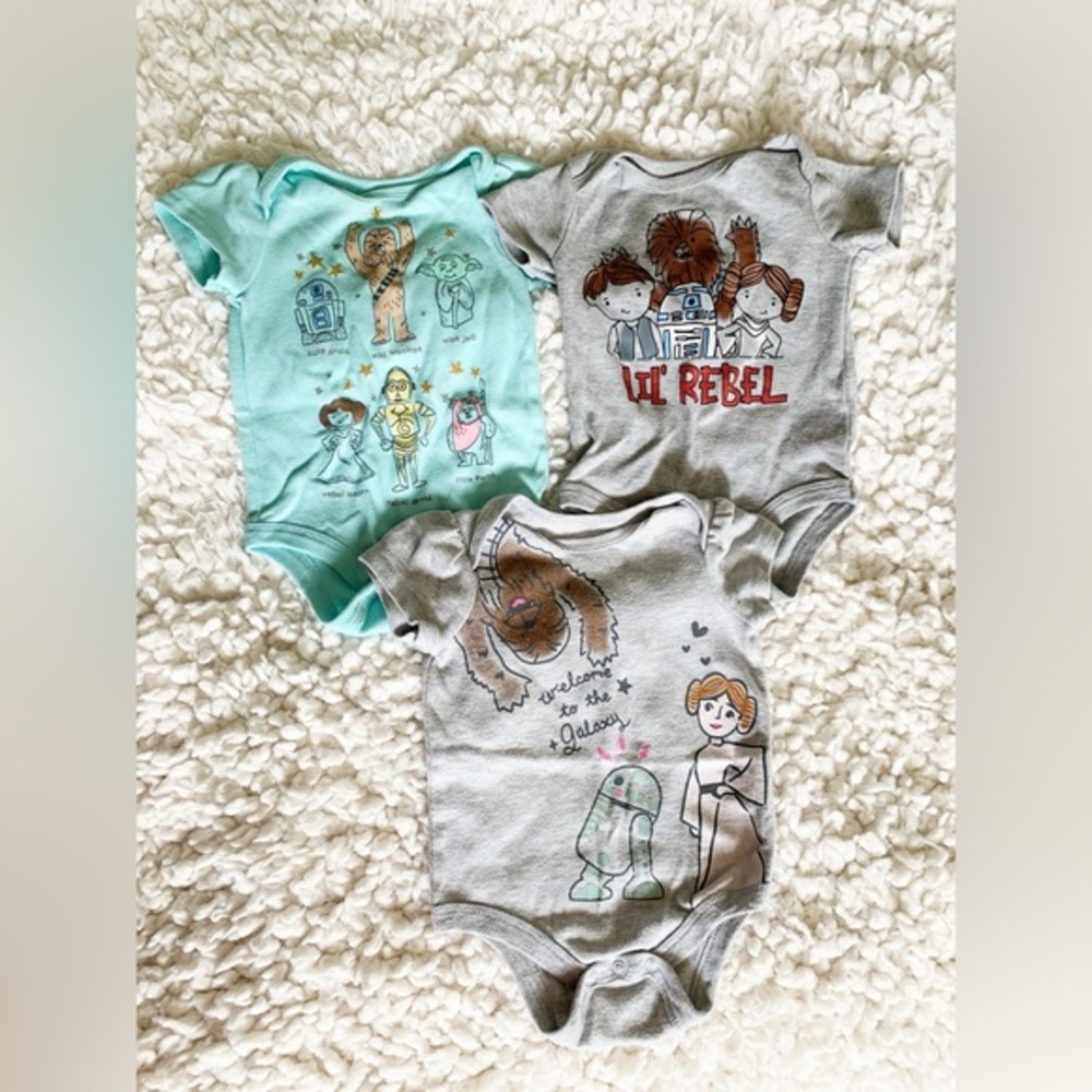 Star Wars Set of 3 Unisex Girls Boys Teal Blue Gray Onesies Bodysuits 3-6 months